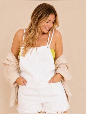 Aerie American Eagle White Denim Short Overalls for Women - Casual Summer Style
